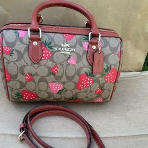 Coach Rowan satchel in signature canvas with wild strawberry print🍓